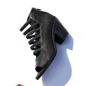 Eileen Fisher Black Strappy Peep-Toe Ankle Bootie
